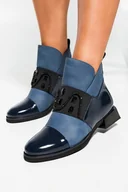 Botki damskie - Granatowe botki damskie na geometrycznym klocku ozdobna guma z kryształkami Casu SL24X6-N-39 - miniaturka - grafika 1