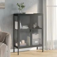 Szafki do salonu - vidaXL Szafka, czarna, 75x35x105 cm, szkło i stal - miniaturka - grafika 1
