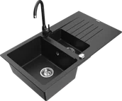Zlewozmywaki z baterią - Mexen Matias zlewozmywak granitowy 1,5-komorowy z ociekaczem i baterią kuchenną Telma, czarny/srebrny - 6502-73-670200-70 - miniaturka - grafika 1