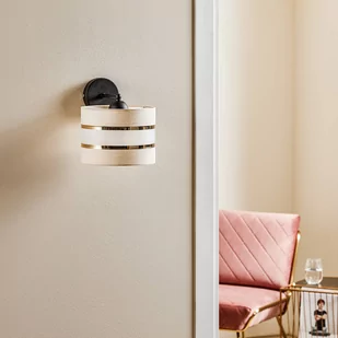 Kinkiet Helen wysięgnik tekstylny klosz ecru-złoty - Lampy ścienne - miniaturka - grafika 3