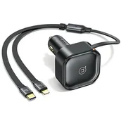 Ładowarki samochodowe - USAMS Ład. sam. ze zwijanym kablem 1xUBS-C+1x Lightning C41 PD 30W Fast Charge czarny/black CC219CC01 (US-CC219) - miniaturka - grafika 1