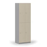Szafki biurowe - Drewniana szafka skrytkowa, 4 schowki, zamek cylindryczny, szary/brzoza - miniaturka - grafika 1