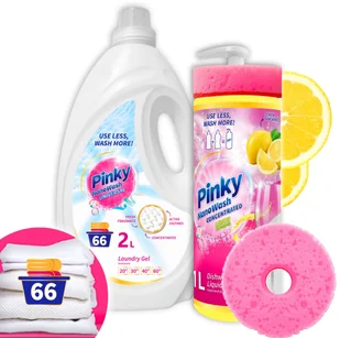 Zestaw Płyn do naczyń Cytryna 1L + Żel do prania do białych 2L 66 prań NanoWash PINKY - Płyny do naczyń - miniaturka - grafika 1