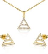 Zestawy biżuterii dla kobiet - Komplet srebrny pozłacany trójkąty z cyrkoniami - miniaturka - grafika 1