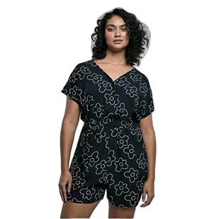 Urban Classics Damska koszulka z krótkim paskiem wiskozowym, Czarny kwiat, 3XL - Koszulki i topy damskie - miniaturka - grafika 1