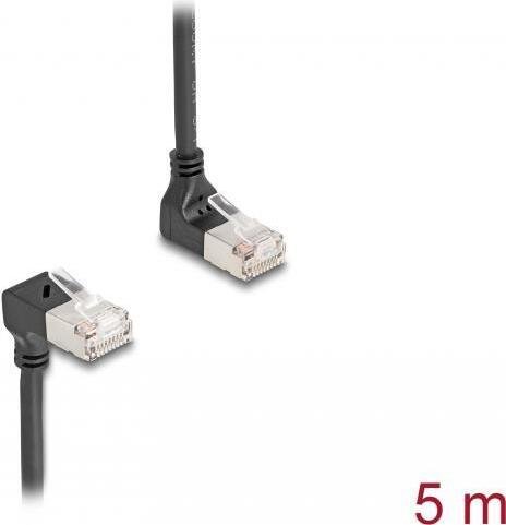 Kabel sieciowy Delock RJ45 Cat.6A S/FTP Slim 90° kątowy góra/dół 5 m czarny (80296)