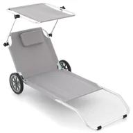 Leżaki ogrodowe - Składany leżak ogrodowy z kółkami i zadaszeniem, szary D93767 - miniaturka - grafika 1