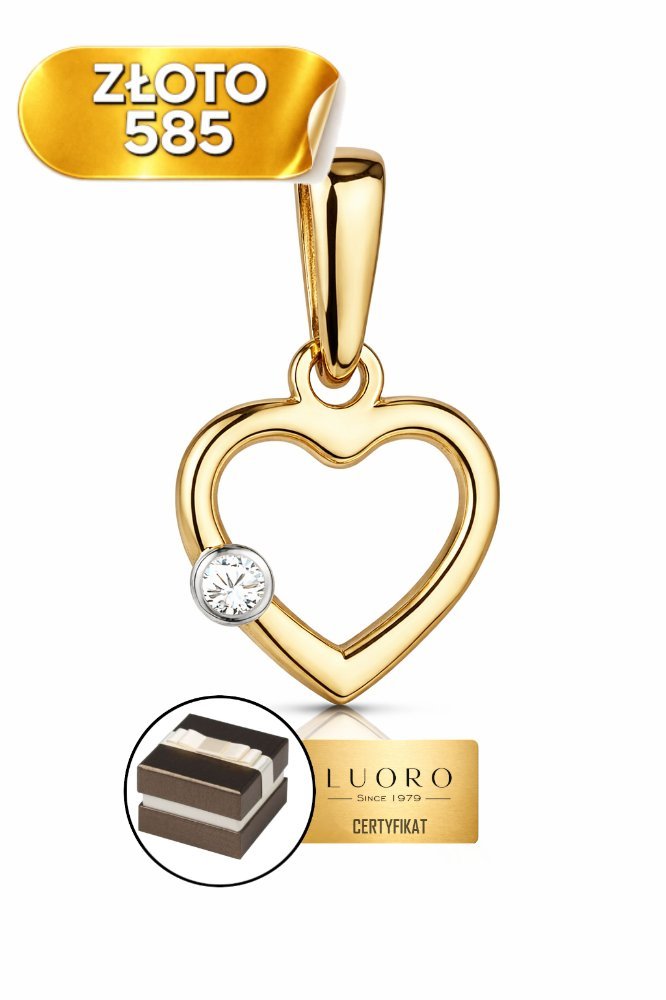 ZAWIESZKA ZŁOTA 585 14K SERCE Z CYRKONIĄ 13 MM ELEGANCKA DELIKATNA