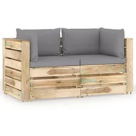 Sofy ogrodowe - VidaXL Ogrodowa sofa 2-os z poduszkami, impregnowane na zielono drewno 3074544 - miniaturka - grafika 1