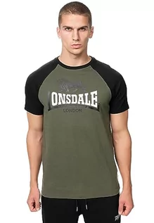 Koszulki męskie - Lonsdale Męski T-shirt Magilligan, oliwkowy/czarny/biały, XXL, 117454 - grafika 1