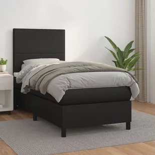 Lumarko Łóżko kontynentalne z materacem, czarne, ekoskóra 90x200 cm - Łóżka - miniaturka - grafika 1