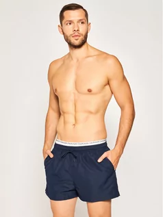 Kąpielówki męskie - Calvin Klein Swimwear Szorty kąpielowe Double WB KM0KM00438 Granatowy Regular Fit - grafika 1