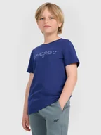 Koszulki dla chłopców - 4F T-shirt regular z nadrukiem chłopięcy - granatowy 122 (6-7 lat) - miniaturka - grafika 1