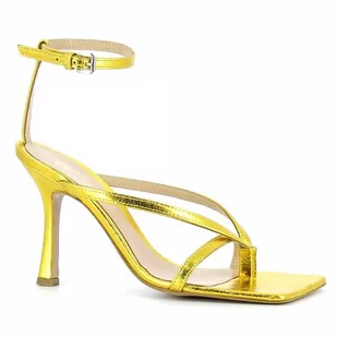 Złote sandały na obcasie CARINII - Carinii - Sandały damskie - miniaturka - grafika 1