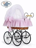 Łóżeczka i kojce - My Sweet Baby luxury Kosz Mojżesza Retro Christine - Naturalny + biało-różowa pościel z haftowaną koronką - miniaturka - grafika 1