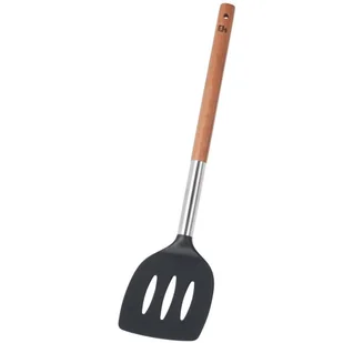Excellent Houseware Łopatka kuchenna AŻUROWA czarna z drewnianą rączką do przewracania obracania nakładania 35 cm 140443 - Pozostałe akcesoria kuchenne - miniaturka - grafika 1