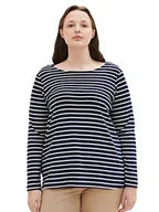 Koszulki i topy damskie - TOM TAILOR Damska koszulka z długim rękawem w paski, 32397-Navy Offwhite Stripe, 52 - miniaturka - grafika 1