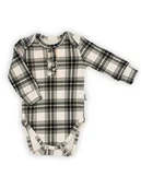 Body dla niemowląt - Niemowlęce body z długim rękawem w kratkę beżowe Nicol,r.80 - miniaturka - grafika 1