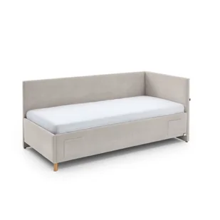 Beżowe tapicerowane narożne łóżko dziecięce ze schowkiem ze stelażem 90x200 cm Cool – Meise Möbel - Łóżeczka i kojce - miniaturka - grafika 1