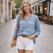 Koszule damskie - Koszula bluzka damska Włoska niebieska w azteckie wzory Uni - miniaturka - grafika 1