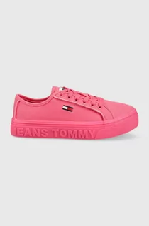 Trampki damskie - Tommy Jeans tenisówki Flatform damskie kolor różowy - grafika 1