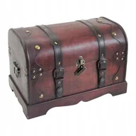 Walizki - DREWNIANA SKRZYNIA NA SKARBY Z ZAMKIEM | DUŻA | BRĄZOWA | 40 x 23 x 27 cm - miniaturka - grafika 1