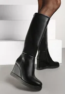 Kozaki damskie - Czarne Casualowe Kozaki na Koturnie Narisya - miniaturka - grafika 1