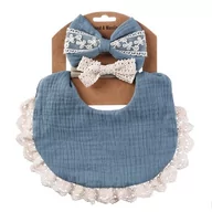 Śliniaki i fartuszki - Zestaw Dwustronny Śliniaczek I Opaski Z Kokardą W Stylu Vintage/Boho Śliniak Muślin Wykończony Koronką - miniaturka - grafika 1