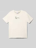 Koszulki dla chłopców - T-shirt z czystej bawełny z nadrukiem z logo - miniaturka - grafika 1