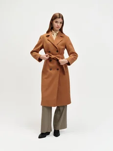 Beżowy płaszcz z wiązaniem - Płaszcze damskie Beżowy płaszcz z wiązaniem - Płaszcze damskie - miniaturka - grafika 1