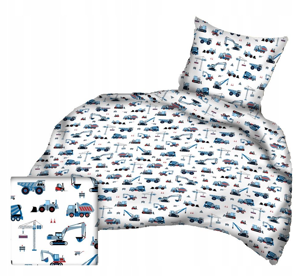 Pościel bawełniana 160x200 z 1 poszewką 70x80 dziecięca koparki 404blu