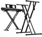 Akcesoria do instrumentów klawiszowych - Duronic KS2B Stojak do instrumentów klawiszowych do 20 kg 7 wysokości i pasy zabezpieczające | Składany statyw na klawisze z podwójnym rozpórkiem na.. - miniaturka - grafika 1