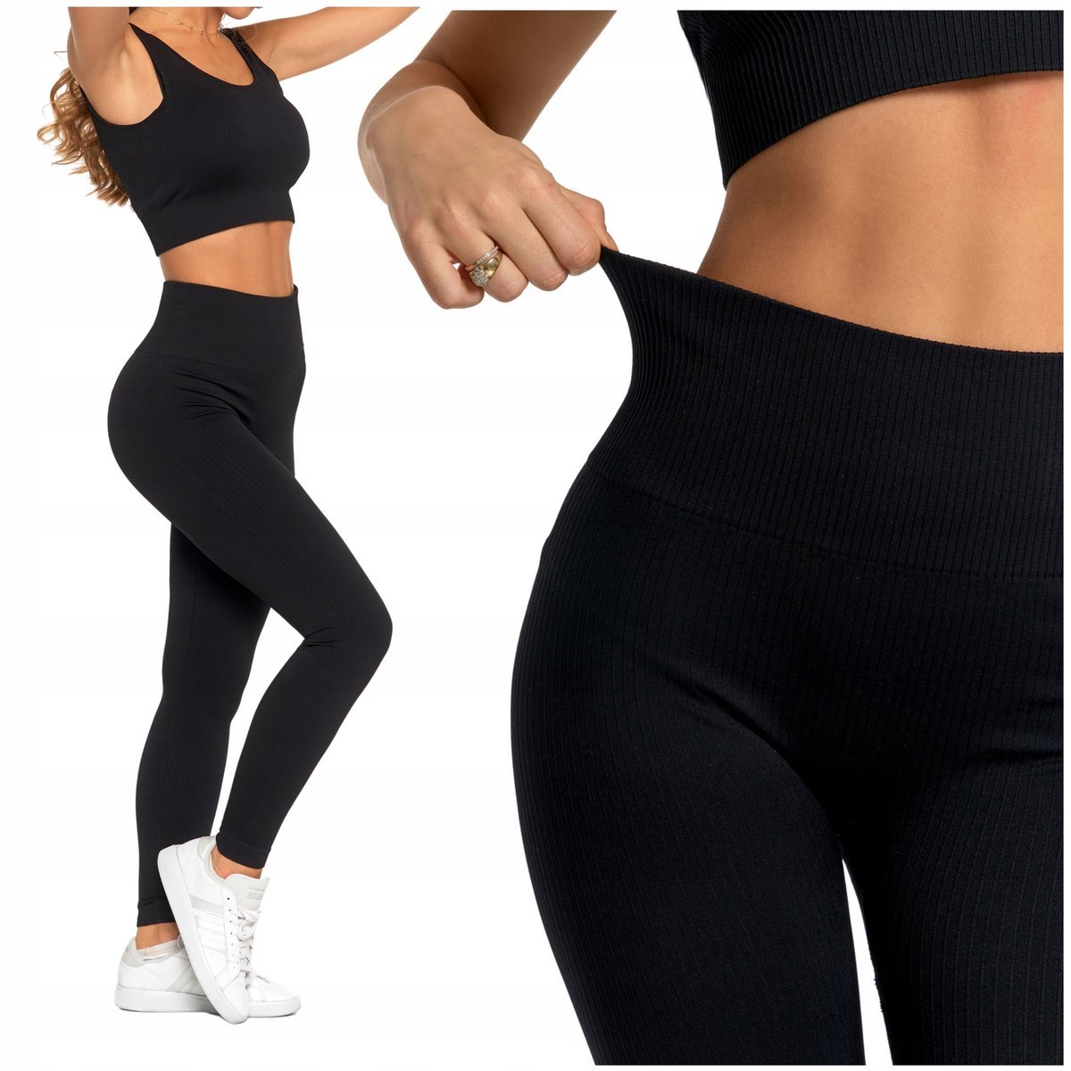 Legginsy Damskie Sportowe Wysoki Stan Kryjące Prążkowane Wygodne MORAJ S/M