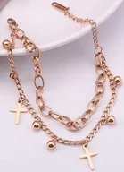 Bransoletki - Bransoletka Różowe Złoto Łańcuszek z Krzyżykiem Krzyż Stal Szlachetna - miniaturka - grafika 1