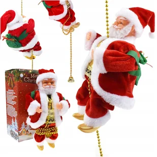 MIKOŁAJ WSPINAJĄCY SIĘ PO LINIE 100 CM Z MELODYJKĄ DEKORACJA ŚWIĄTECZNA - Ozdoby bożonarodzeniowe - miniaturka - grafika 1