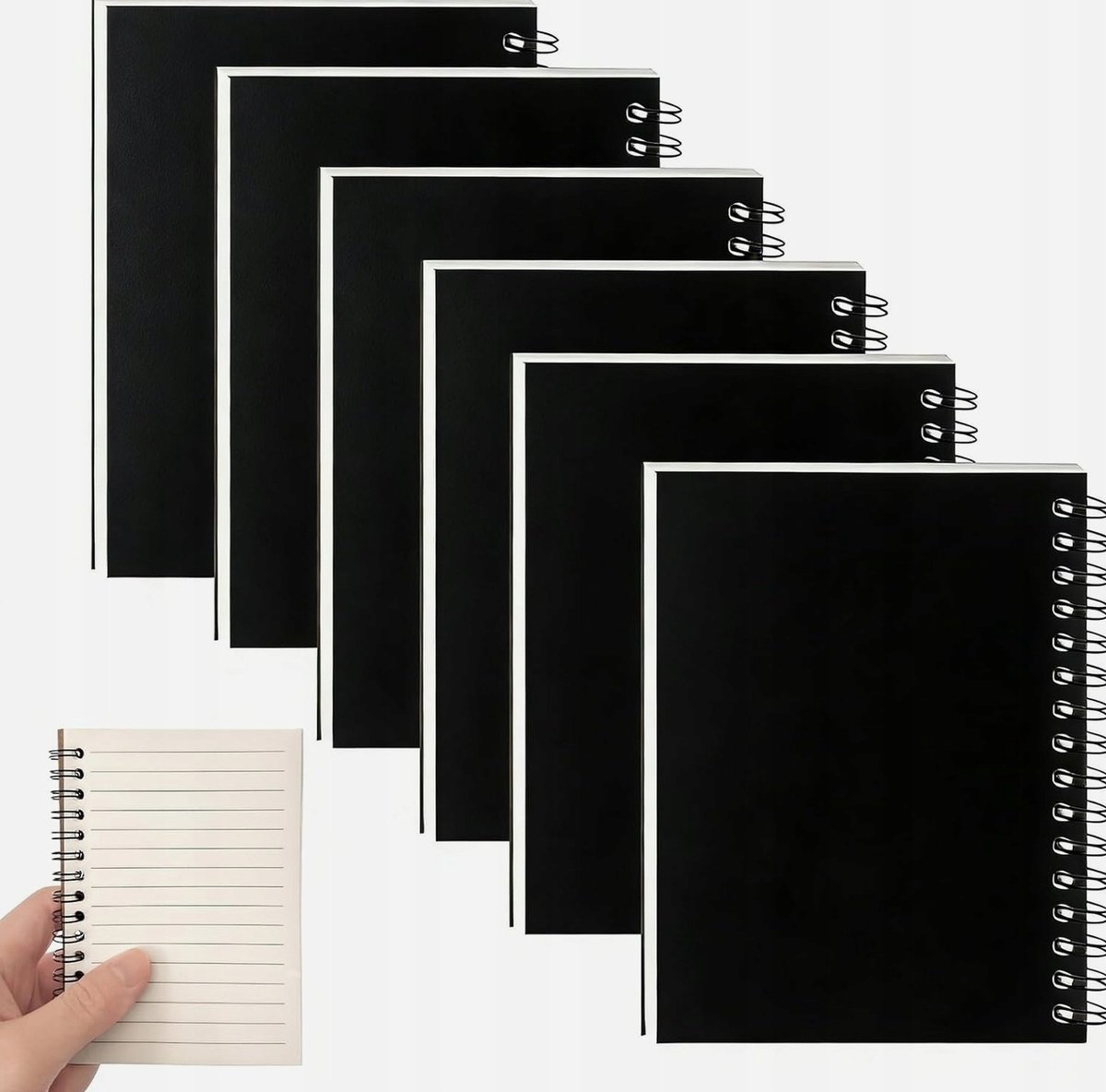 NOTESY 6 SZTUK A6 100 STRON GRUBY PAPIER SPIRALA DUŻA ILOŚĆ CZARNY