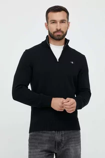 Swetry męskie - Gant sweter bawełniany kolor czarny - grafika 1