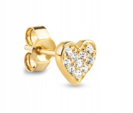 KLASYCZNY ZŁOTY KOLCZYK SERCE SERDUSZKO Z BIAŁYMI KAMIENIAMI 14KT 585