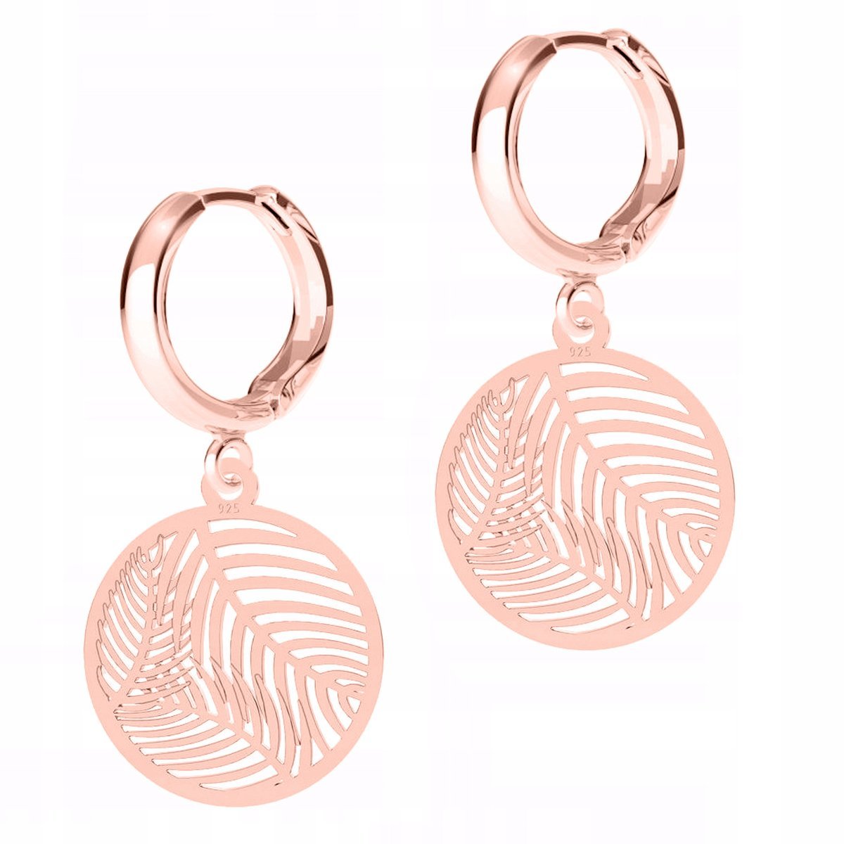 Kolczyki Pozłacane Okrągłe Blaszki z Liśćmi Palmy Liść Palma SREBRO 925