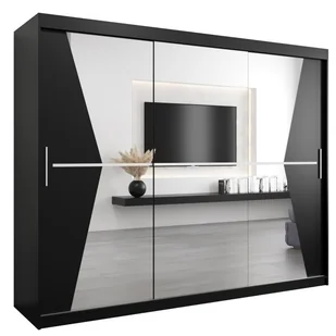 Szafa przesuwna trzydrzwiowa garderoba z lustrem i półkami Maroko 250 artisan sonoma czarna biała - Szafy - miniaturka - grafika 1