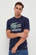 Koszulki męskie - Lacoste t-shirt bawełniany kolor granatowy z nadrukiem - miniaturka - grafika 1
