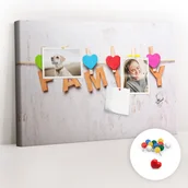 Tablice i flipcharty - Szkolna Tablica korkowa 60x40 cm, Kolorowe Pinezki, wzór Napis rodzina - miniaturka - grafika 1