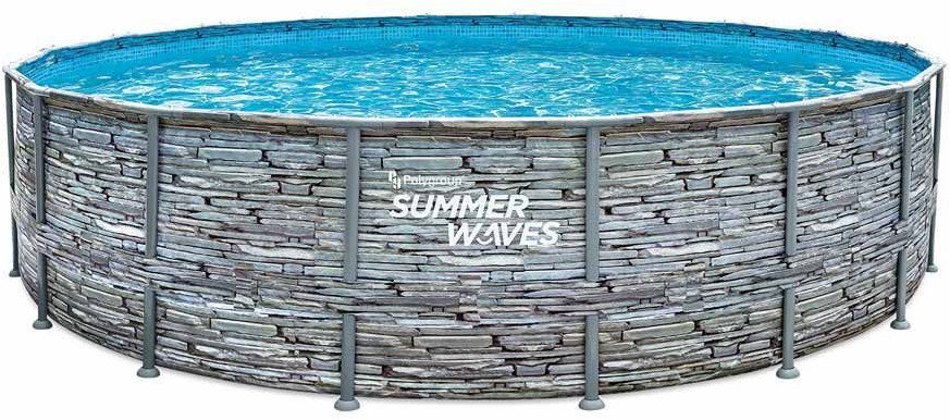 Summer Waves Elitarny basen z ramkami Okrągły basen naziemny Kompletny zestaw Wygląd kamienia 549x132 cm