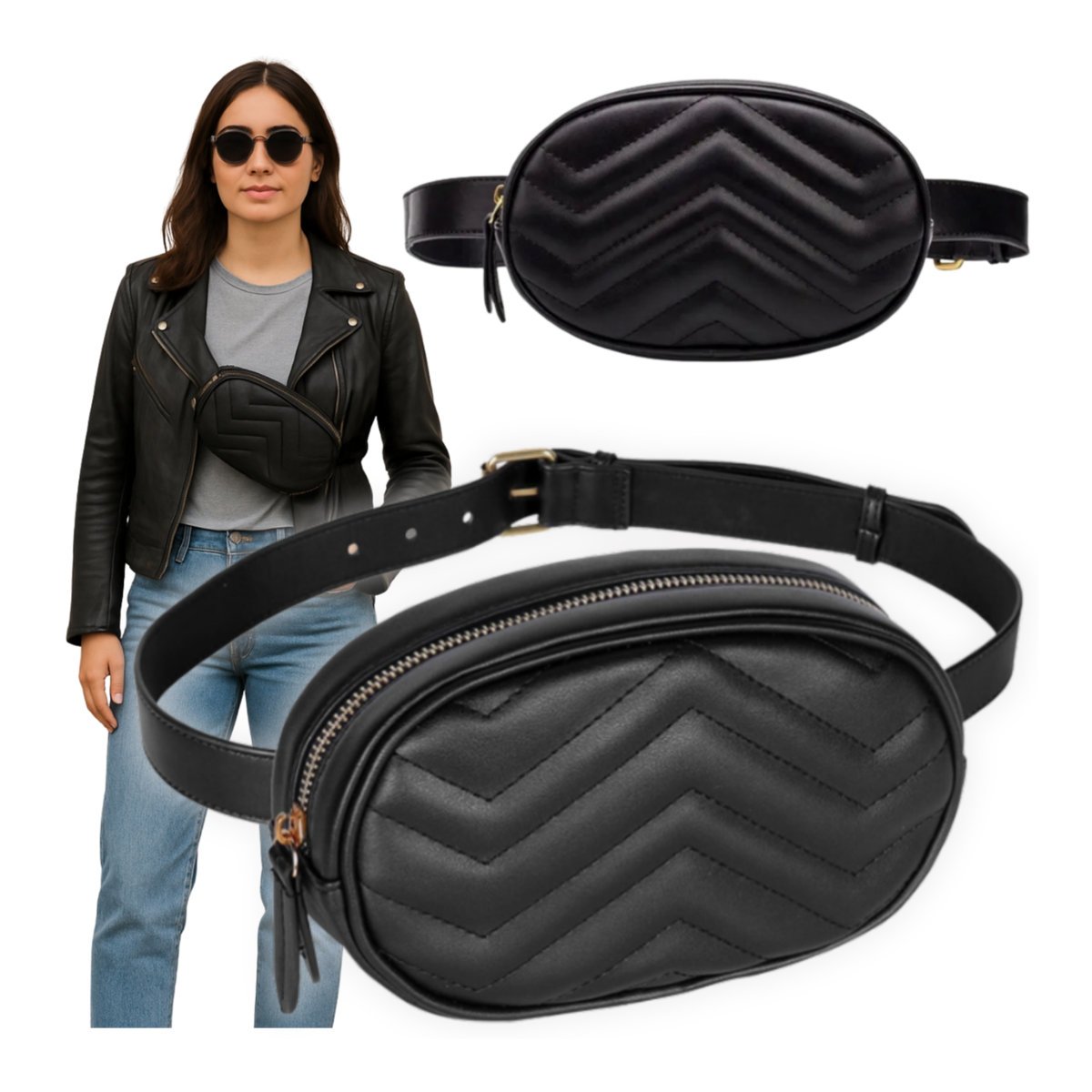 Torebka nerka czarna ekoskóra z regulowanym paskiem