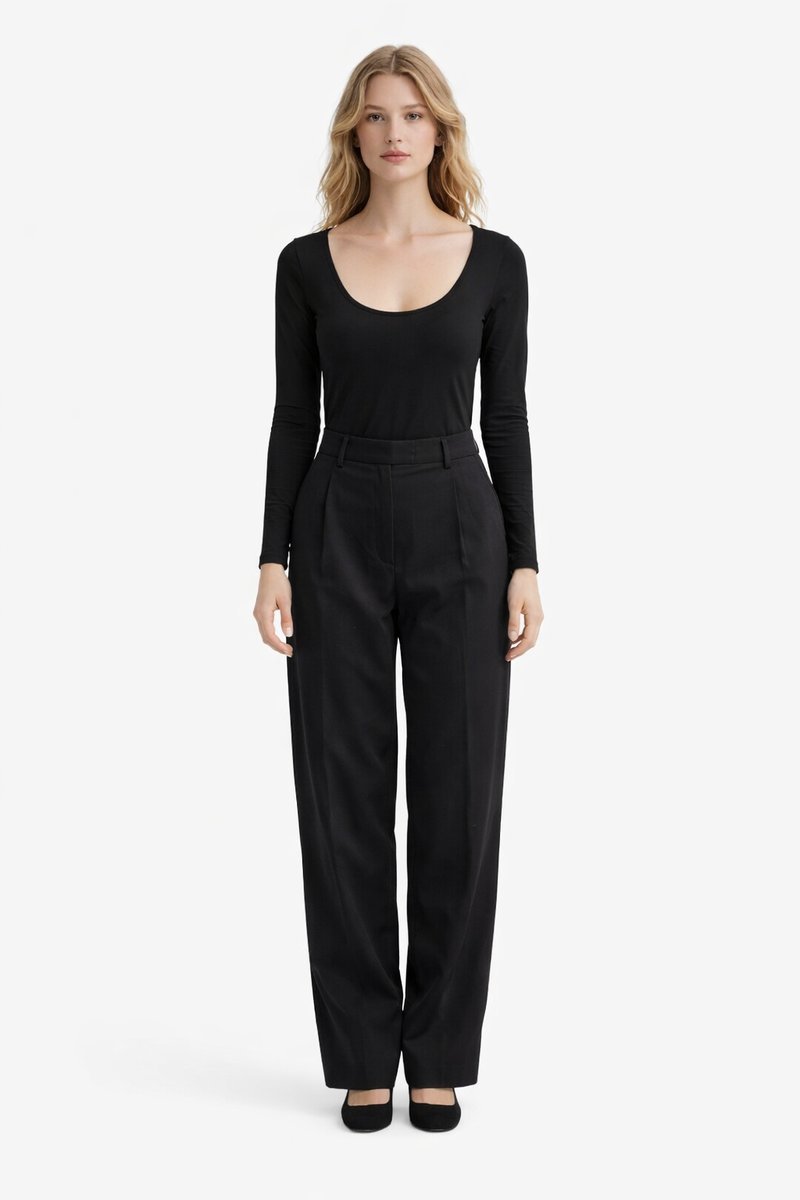 ALL SAINTS CZARNE BODY Z DŁUGIM RĘKAWEM I DEKOLTEM ŁÓDKĄ 34 I4A