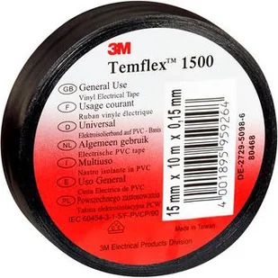 3M Taśma elektroizolacyjna Temflex 1500 czarna 15mm x 10m DE272950895 - Taśmy izolacyjne i naprawcze - miniaturka - grafika 1