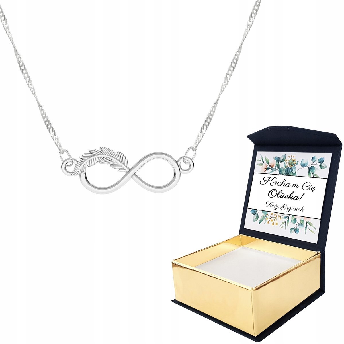 Naszyjnik srebrny Nieskończoność + WŁASNY NADRUK