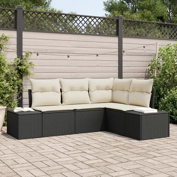 Zestaw Sofa Modułowa Czarno-biała na Zewnątrz, Rattan, 4 Osoby