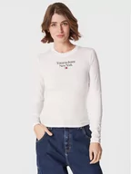 Bluzki damskie - Tommy Jeans Bluzka Essential Logo DW0DW14900 Biały Slim Fit - miniaturka - grafika 1