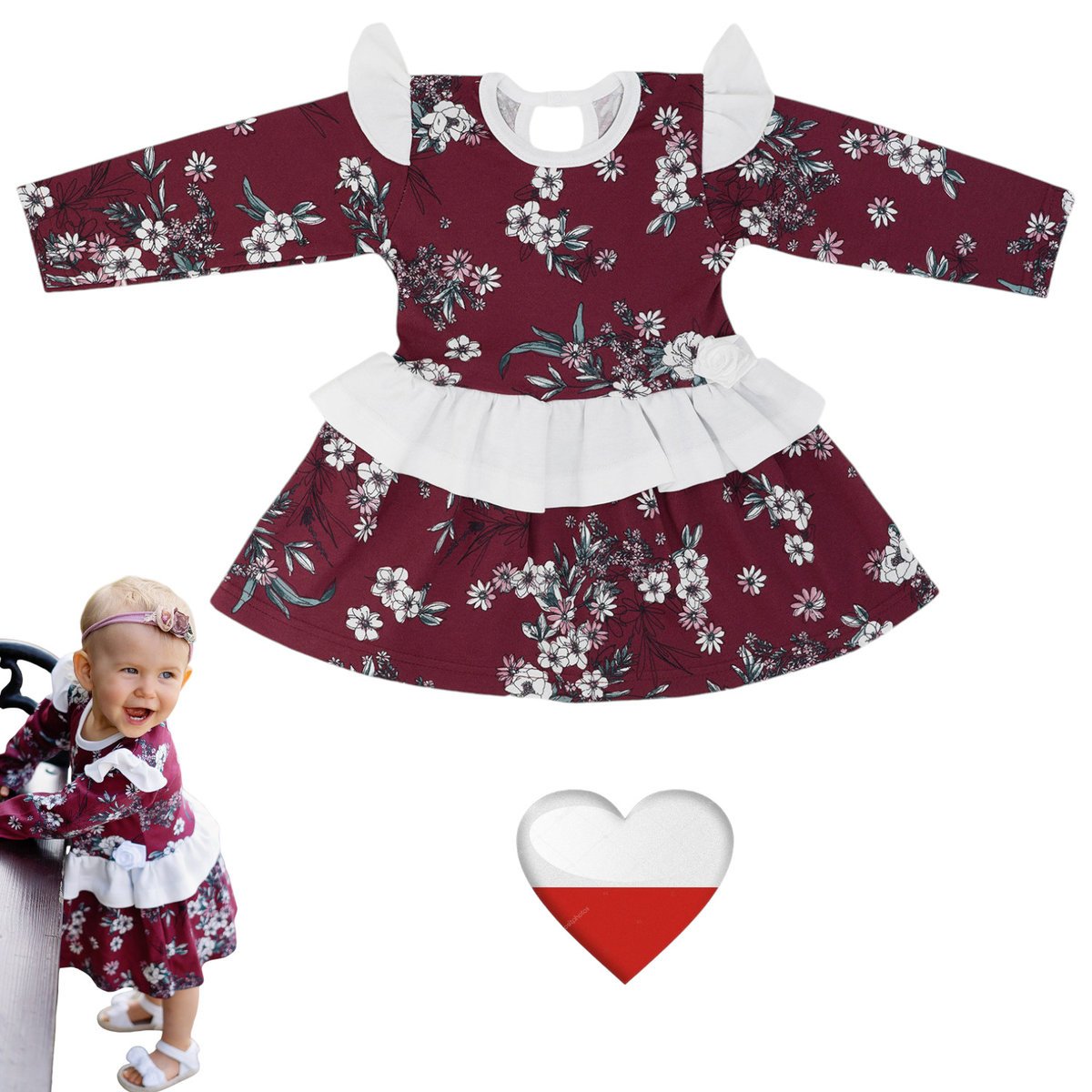 Sukienka dla Dziewczynki bordowa w kwiatki TuBobo 98